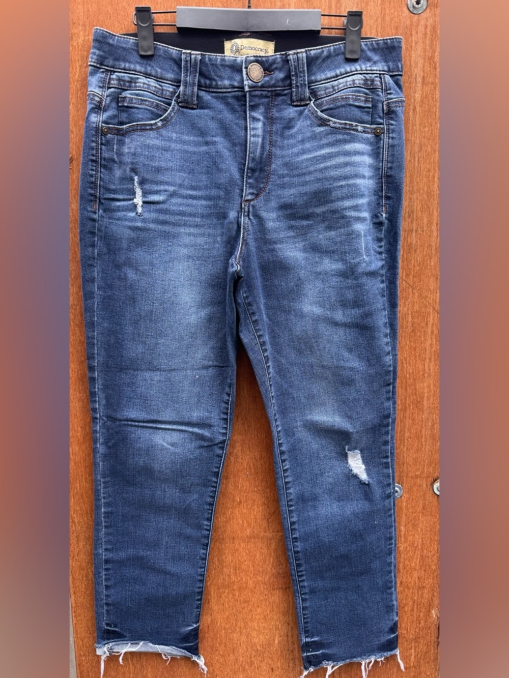 Democracy Women’s Dark Blue Distressed Crop Jeans